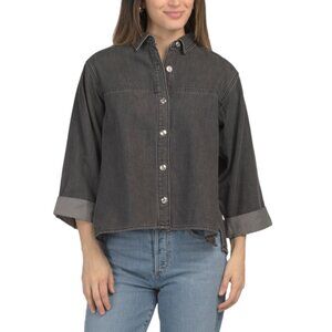 ELAN Black Wash Cropped Button Front Shirt